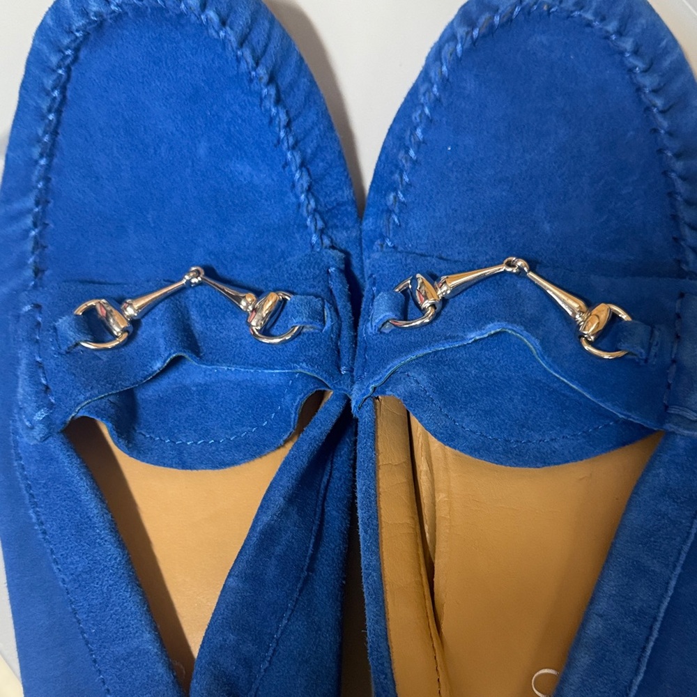 Franco Sarto Royal Blue Suede Loafers with Silver Bit